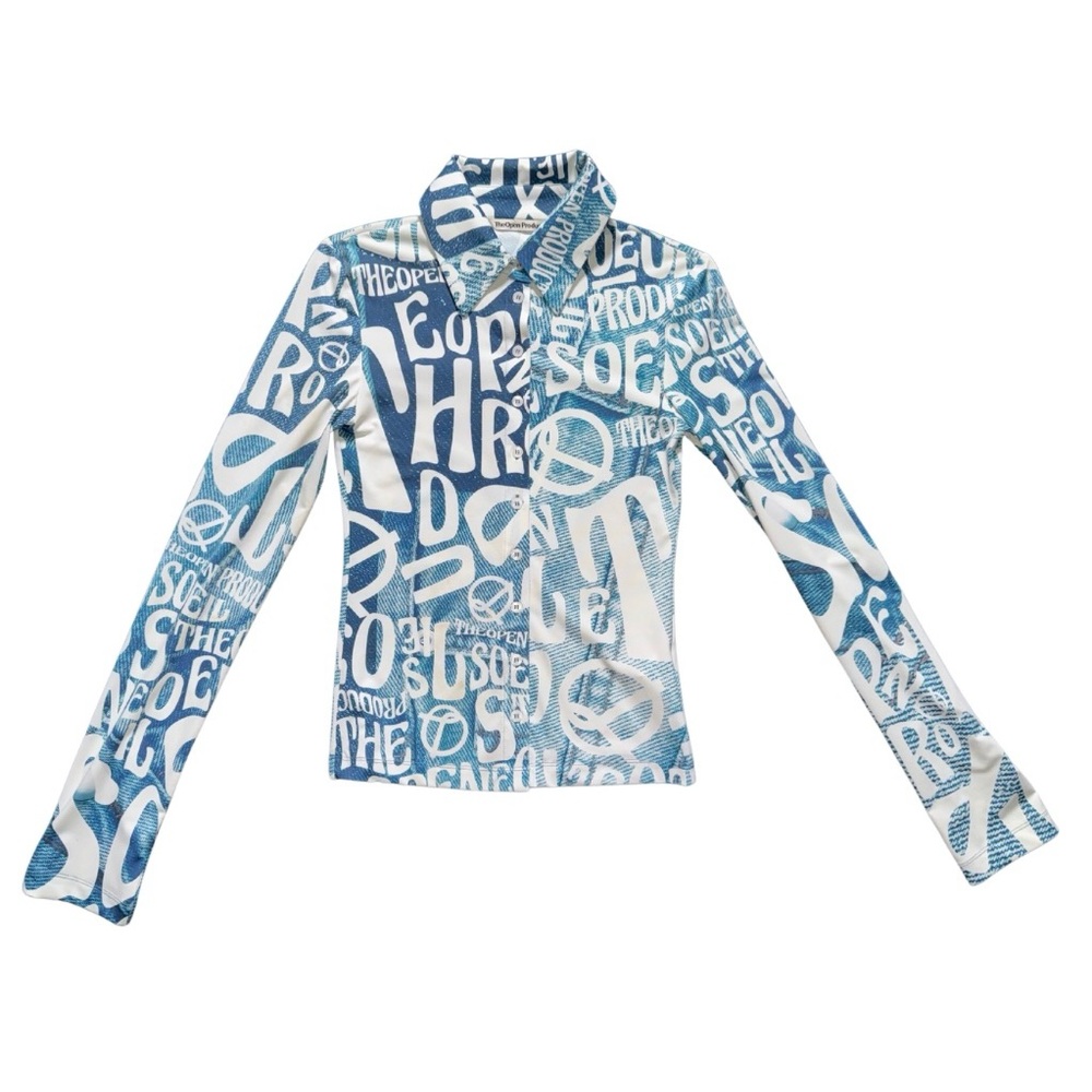 The Open Product 
Graphic Blue and White Long Sleeve Shirt